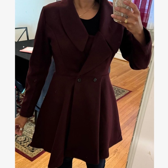 Classic Burgundy Wide collar Double Breasted Flared Coat Jacket - Picture 1 of 6